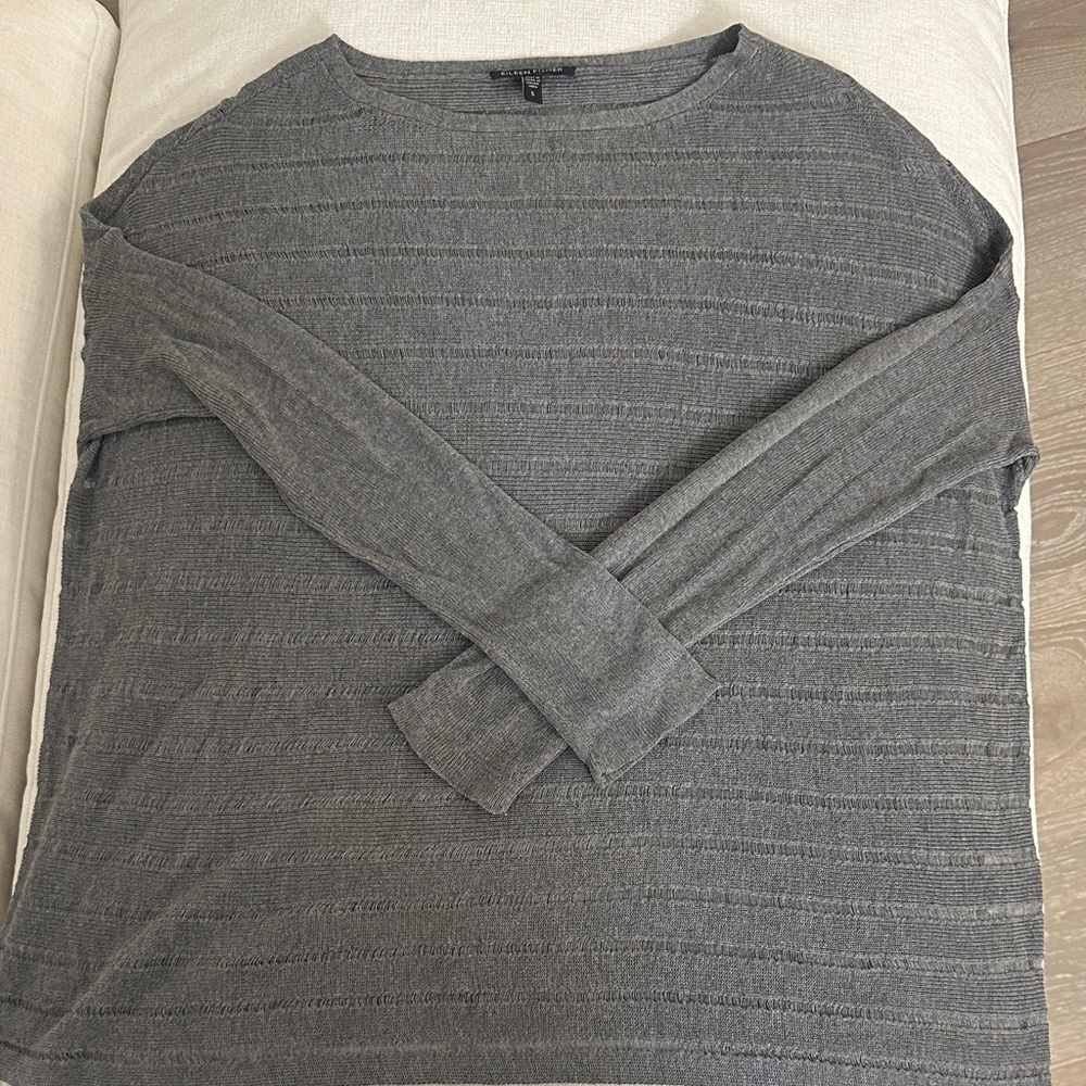 Eileen Fisher Grey Italian Yarn Horizontal Textured Sweater - Small